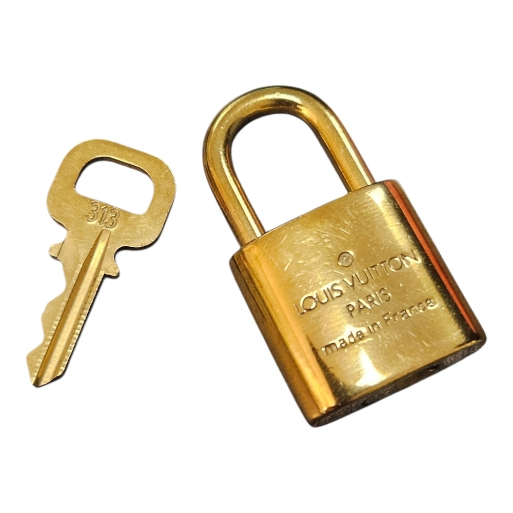 Louis Vuitton #313 Shiny Gold Brass Padlock and Key Set